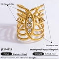 Exaggerated 18K gold plated stainless steel multi-layer ring with sparkling zircons - Three Clear Zirconia Hollow Multi Layer Style (JZ21422B)