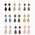 Set of nine pairs of colorful druzy resin double teardrop earrings in gold alloy settings - Set of 9 Pairs