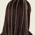 Chaîne de cheveux dorée avec longues franges en strass pour coiffure élégante de fête - Une Couche Or Sans Pierres