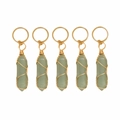 Detail of five green quartz crystal charms wrapped in golden wire for hair accessories - Green 5 Pieces
