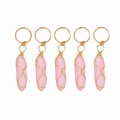 5-piece set of rose quartz hexagonal pendants with gold wire wrap for hair jewelry - Pink 5 Pieces