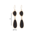 Detail view of black drusy resin waterdrop earrings with dimensions 6cm and 5.2g weight - Black (B1216)