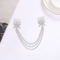 Peigne à cheveux à pompons en strass argentés avec trois couches d'étoiles pour femmes - Argent D6327