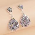 Sparkling silver claw chain teardrop earrings with colorful crystals for brides - Silver AB Rhinestones (E8432)