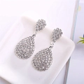 Elegant silver drop earrings featuring sparkling glass crystals in a double-teardrop design - Silver (A3217)