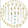 Detail of gold-plated hair rings with turquoise and purple natural stone pendants - Gold (Style 2)