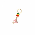 Anneau de cheveux doré avec pendentif papillon en émail rose et perle rayée - Anneau Papillon