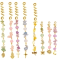 Set of 8 gold spiral dreadlock charms with colorful natural stones and alloy pendants - Multi-Color Pendant Style Gold