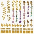 Detailed macro view of gold-plated hair rings with natural stone pendants for dreadlocks - Gold (Style 8)