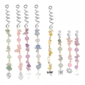 Set of 8 silver spiral braid clips featuring colorful natural stone beads and metal charms - Multi-Color Pendant Style Silver