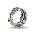 Anillo abierto de pluma estilo indio vintage en plata antigua para hombre y mujer - US 6 / Color Acero Retro (B2007)