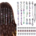 Detail of bohemian hair jewelry set including natural stone pendants and metal hair rings - Multicolor (Style 7)