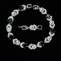 Hip hop style silver bracelet featuring alternating black and white zircon stone inlay - Black And White Patchwork (18+3CM)
