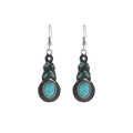 Vintage silver earrings with oval turquoise stones and small blue rhinestones - Vintage Turquoise Drop Earrings (A3203)
