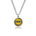 Unisex stainless steel chain necklace with yellow enamel smiley face pendant and NN logo - D3005 Necklace