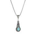 Bohemian silver necklace with turquoise pendant and blue zircon stones on white background - Bohemian Turquoise Pendant Necklace (A3204)