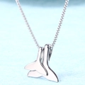 Polished silver whale tail pendant on a box chain minimalist titanium steel necklace - B6009 Double Fish Tail Steel Color Necklace