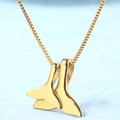 Golden titanium steel box chain necklace featuring a minimalist double fishtail pendant - B6009 Double Fish Tail Gold Color Necklace