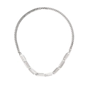 Chic silver titanium steel paperclip link chain necklace with lobster clasp closure - Creative Spliced Paperclip Style / Silver
