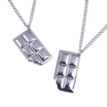 Set of two hip-hop style silver chocolate bar pendants on long titanium steel chains - Steel Color Chocolate Style