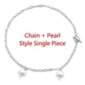 Collana a catena argento stile hip hop con pendenti di perle e chiusura classica OT - Stile di giunzione catena e perle (B3003) / Argento e Bianco
