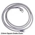 Minimalistische silberne 2,0 mm quadratische Schlangenkette mit Karabinerverschluss - Viereckige Schlangenkette / 2mm*55cm
