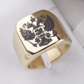 Anello da uomo a sigillo quadrato in acciaio inossidabile dorato con aquila bicipite - Taglia 7 / Logo Aquila Bicefala (C6001) / Oro