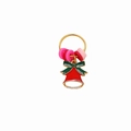 Christmas hair braid ring with pink clay beads and red bell pendant charm accessory - Santa Hat F1404
