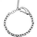 Bracciale a catena cubana in argento lucido con grande chiusura a moschettone e tag - H6006-18CM+4CM