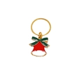 Christmas hair ring charm featuring red enamel bell with green bow and golden finish - Bowknot Santa Hat F1404