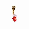 Christmas red enamel mitten charm with gold snowflake and vintage metal hanger - Christmas Mitten F1404