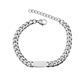 Bracciale a catena cubana d'argento minimalista con targhetta ID e chiusura a moschettone - 16cm+5cm / Bracciale / Colore acciaio