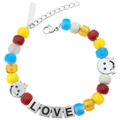 Bracelet hip-hop avec perles colorées, blocs LOVE et breloques smiley en argent - Style Lettres Carrées LOVE (D4013-A) / 18CM+4CM / Coloré