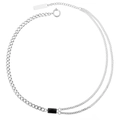 Collana hip hop in acciaio al titanio con catena asimmetrica e ciondolo in pietra nera - Stile di giunzione con strass neri quadrati (E3010-45CM+5CM)