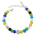 Bracciale hip hop con perline colorate, faccine sorridenti argentate e chiusura in acciaio - Stile Piastra Faccia Sorridente / 18CM+4CM / Colorato