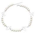 Elegante parelketting met zilveren vlinderhangers en een verstelbare sluiting - Kunstparel Vlinderstijl (B3009-45CM+5CM)