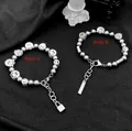 Hip hop titanium steel beaded bracelet with smiling face and flame charms in silver - Style A (Lock Pendant) (JB167)