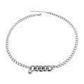 Hip hop silver Cuban chain necklace with sparkling rhinestones and white pearl pendant - Rhinestone Cuban Chain with Artificial Pearl Pendant (D3007) / 45+5cm / Silver