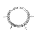 Bracciale unisex in acciaio inossidabile a maglia cubana con quattro ciondoli a croce - Bracciale Cubano con Pendente a Croce (D5017) / 18+5cm / Color Acciaio