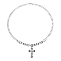 Hip-hop silver Cuban chain necklace with a rhinestone-studded cross pendant for men - 60CM / D1001 Style