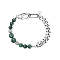Hip hop Cuban chain bracelet featuring green tiger eye stones and silver metallic links - Green Tiger Eye / 21cm