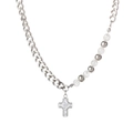 Cubaanse schakelketting met kralen en een glanzende kruishanger met stras voor streetwear - 50CM+5CM (D6002)
