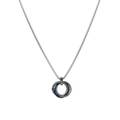 Detailed macro view of interlocking triple rings necklace in blue and silver steel - Blue (D6009) 60+5cm