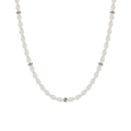 Dettaglio della collana di perle bianche con anelli in argento con micro cristalli - Solo Collana di Perle Artificiali (Senza Catena a Croce) (E2003)