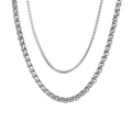Men's double layered stainless steel necklace with wheat chain and box chain silver finish - Double Layer Dragon Bone Necklace (D1011) (50+5cm)