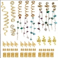 Bohemian gold hair jewelry set with assorted natural stone pendants and spirals - Gold (Style 9)