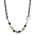 Industriële zwarte ketting met zwarte agaatkralen en kleurrijke kubusvormige stenen - C2008 Vintage Multicolor Stenen Ketting 56CM