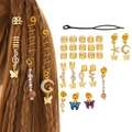 Bohemian gold braid hair rings with moon and butterfly pendants for hair styling - Gold (Style 16)