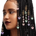 Golden spiral hair rings with colorful butterfly charms and natural stones for braids - Gold Butterfly (Style 18)