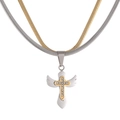 Double-layered snake chain necklace with gold and silver cross and wings pendant - Gold Silver Double Layer Cross Wing Style / 50+5cm